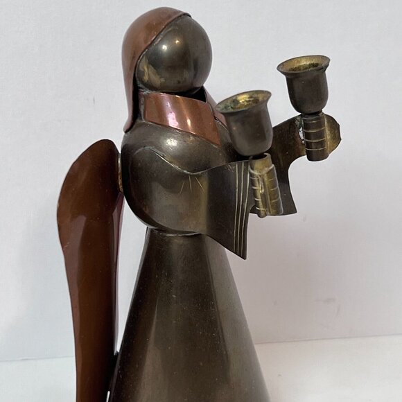 Brass and Copper Angel Candle Holder 6" Christian VTG 70's Taper Candlestick - Picture 6 of 13
